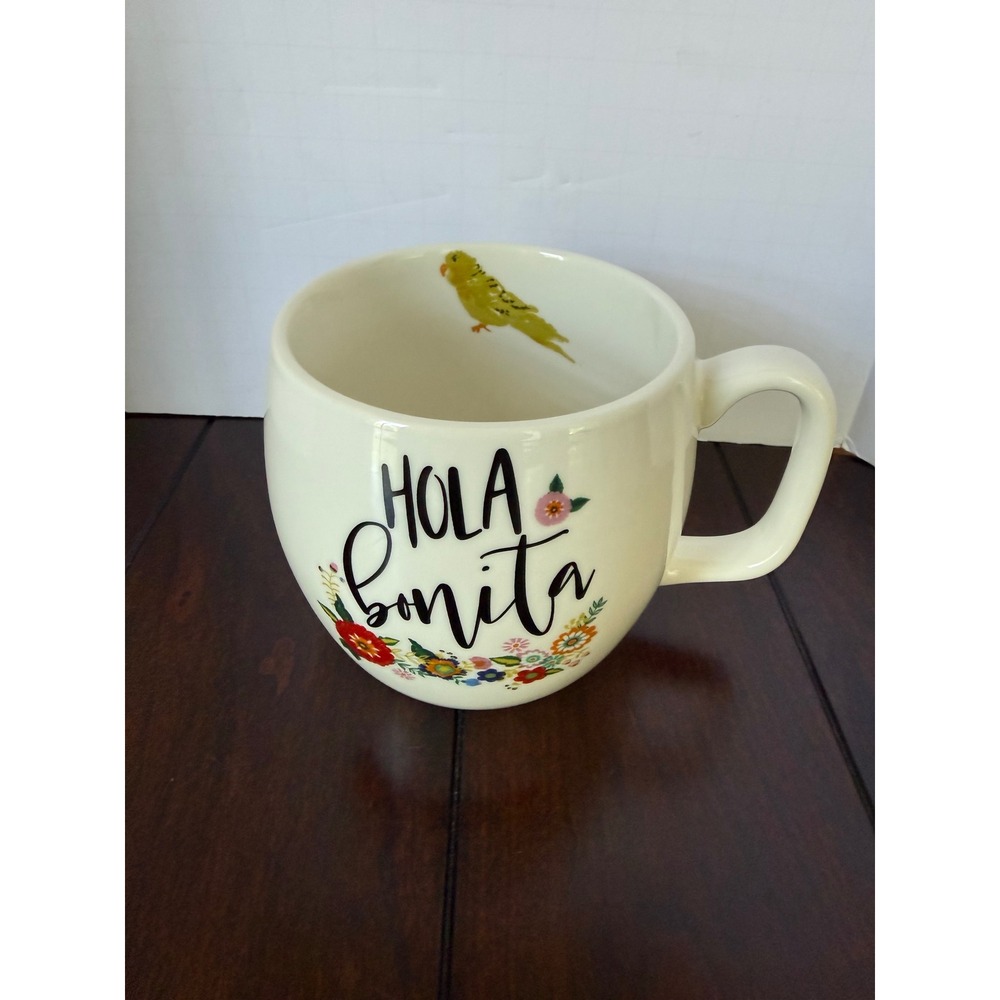 Opalhouse Hola Bonita Floral Accent Porcelain Coffee Mug Green Parrot Detail